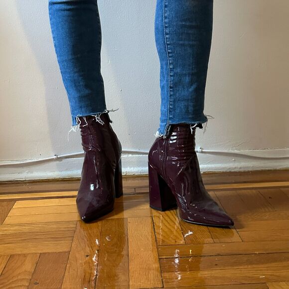 Steve Madden Slade Burgundy Patent Sock Ankle Bootie 11US - Picture 2 of 8